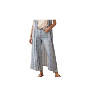 Tulip B Small Blue  Pineapple Print Sleeveless Duster Kimono Crochet Back Breezy